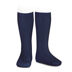 Ribbed Knee High Socks - Navy