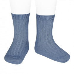 Ribbed Ankle Socks- French Blue