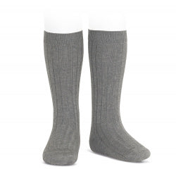 Ribbed Knee High Socks- Marled Grey