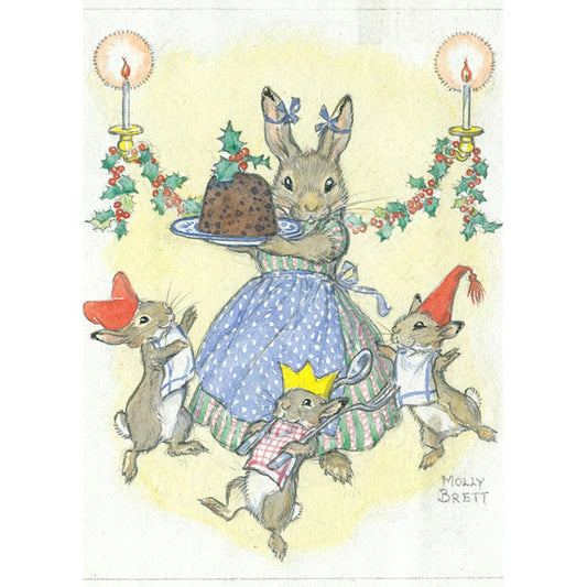 Rabbit Family with Christmas Pudding
